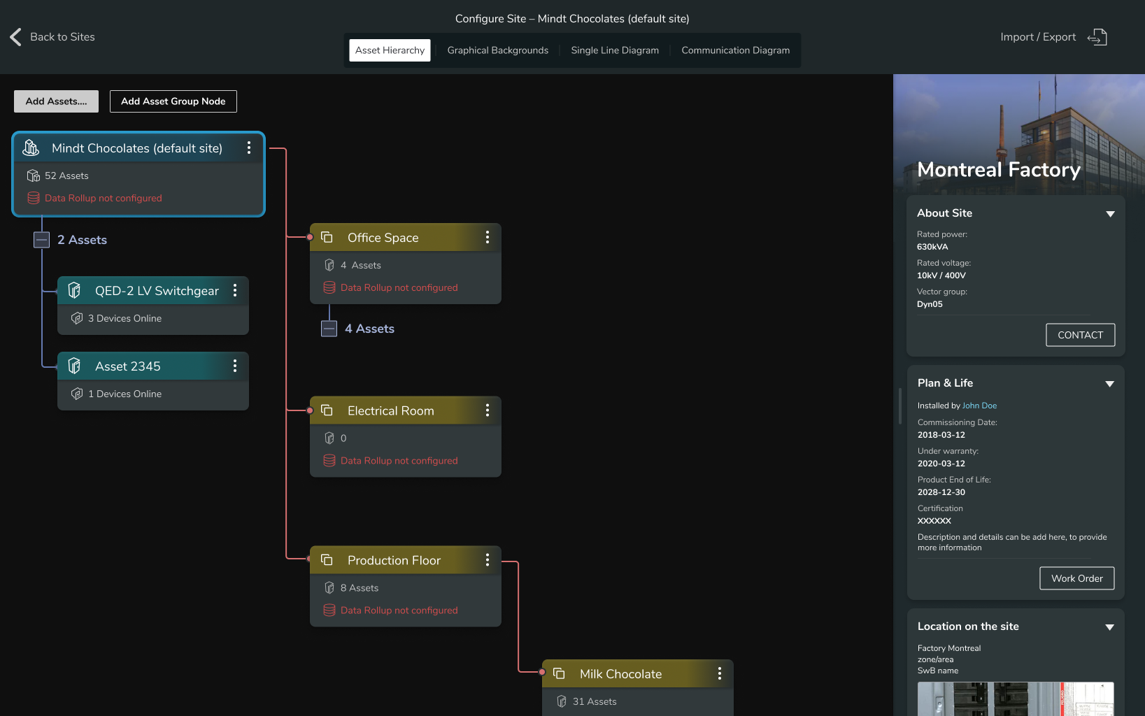 Annotated wireframe: factory screen