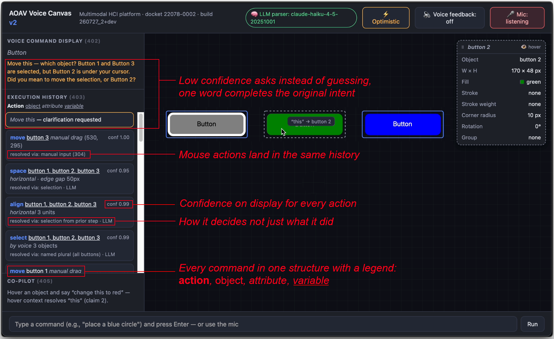 AOAV Voice Canvas: execution history